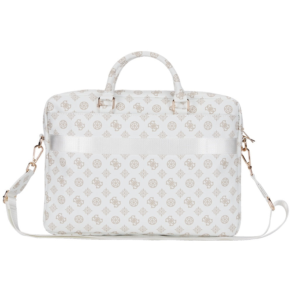 Guess Peony Triangle Logo Tasche für 16-Zoll-Laptop, Weiß