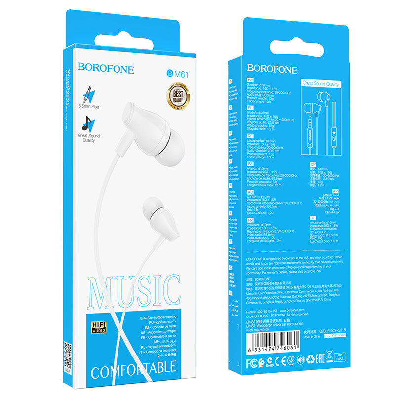 Handsfree 3.5mm Borofone BM61 Wanderer, Weiß