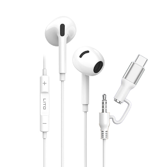 Handsfree 3.5mm / USB-C Lito LF03, Weiß