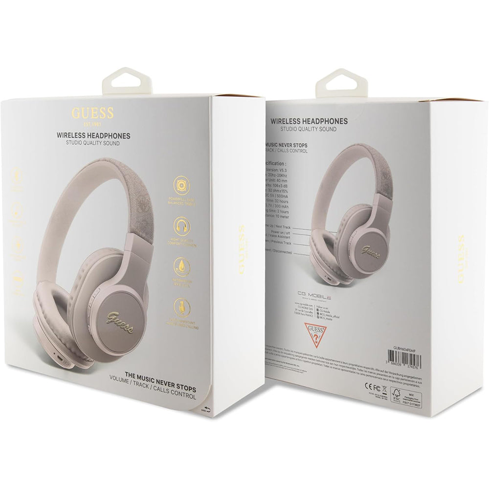 Handsfree Bluetooth Guess 4G Tone on Tone Script Logo, A2DP, Rosa