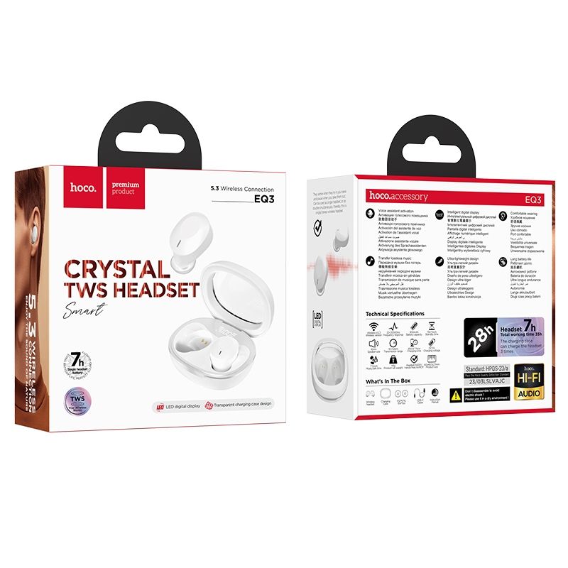 Handsfree Bluetooth HOCO EQ3, TWS, Weiß