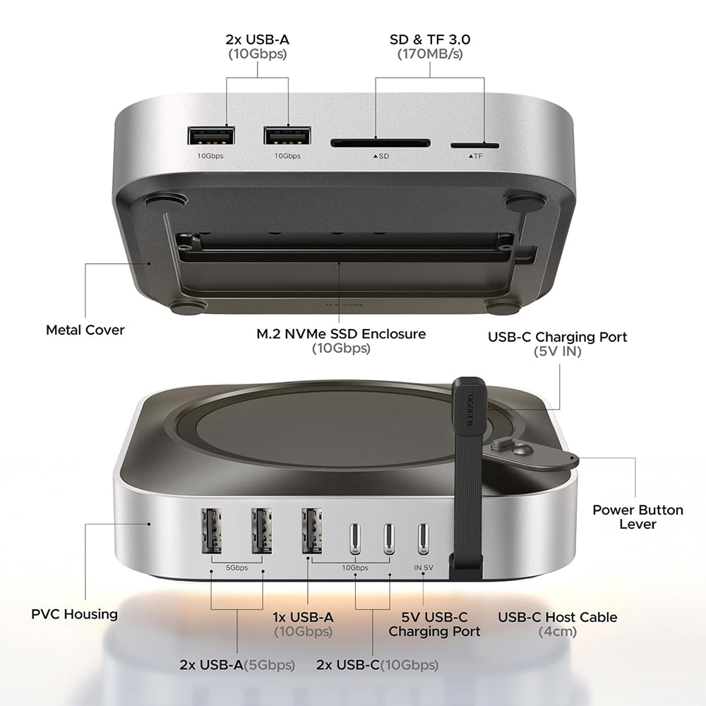 Multifunktionaler UGREEN CM841A Hub (95094) für Apple Mac Mini M4 / Mini M4 Pro, 10in1, Grau