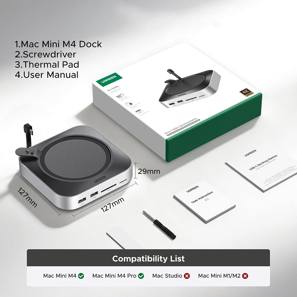 Multifunktionaler UGREEN CM841A Hub (95094) für Apple Mac Mini M4 / Mini M4 Pro, 10in1, Grau