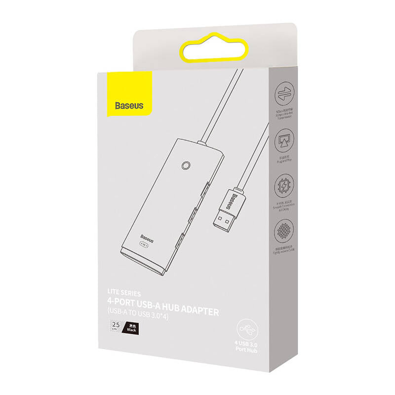 Baseus Lite USB 3.0 Hub | 4x USB-A & 1x USB-C | 0.25m | Schwarz