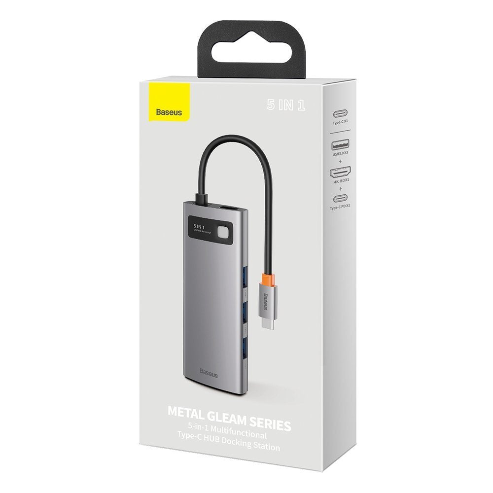 Hub USB-C Baseus Metal Gleam, 3 x USB-A 3.0 - 1 x USB-C - 1 x HDMI, Grau CAHUB-CX0G