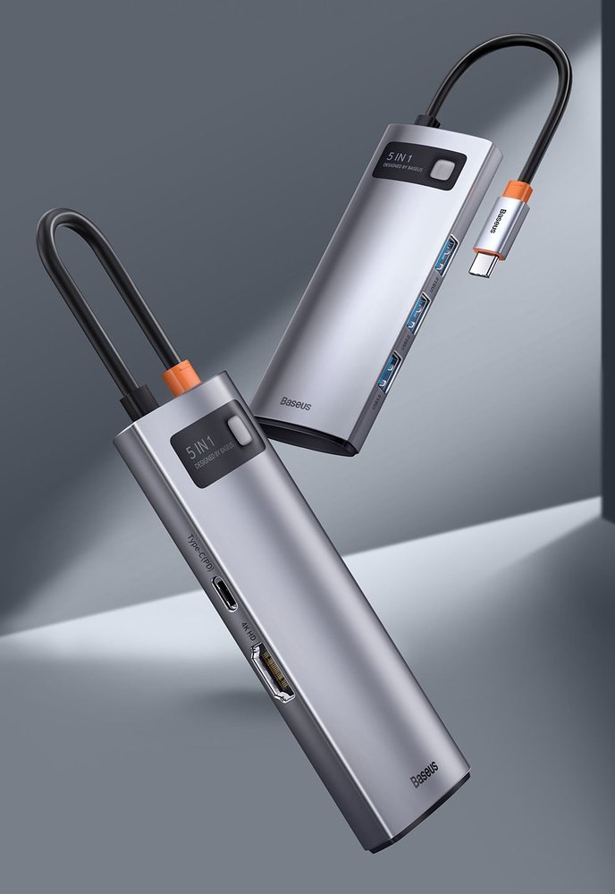 Hub USB-C Baseus Metal Gleam, 3 x USB-A 3.0 - 1 x USB-C - 1 x HDMI, Grau CAHUB-CX0G