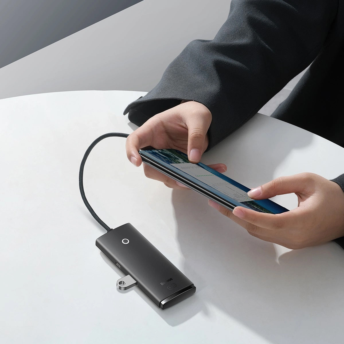 Hub USB-C Baseus Lite, 4 x USB-A 3.0 - 1 x USB-C, 0,25m, Schwarz WKQX030301
