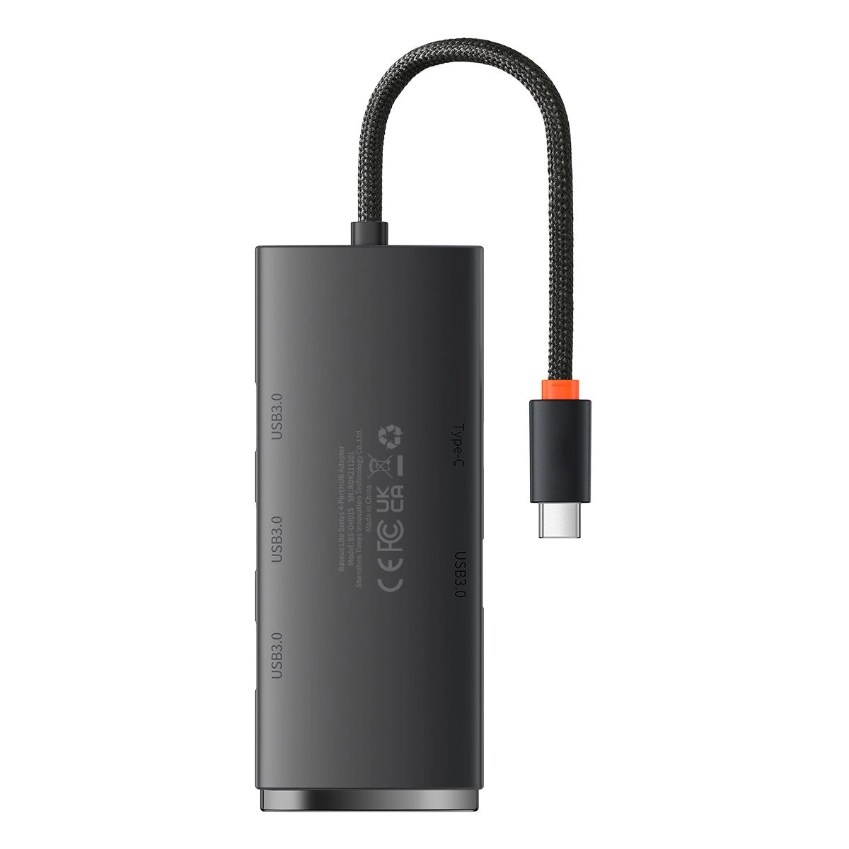 Hub USB-C Baseus Lite, 4 x USB-A 3.0 - 1 x USB-C, 0,25m, Schwarz WKQX030301