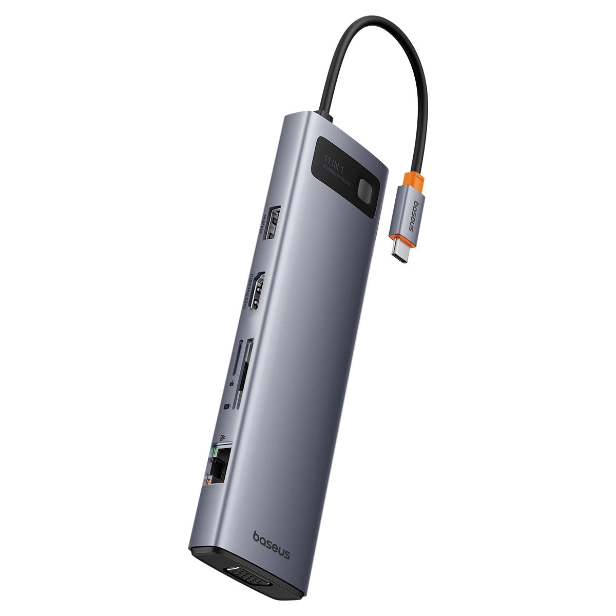 Hub USB-C Baseus Metal Gleam, 3 x USB-A 3.0 - 1 x USB-A - 1 x USB-C - 1 x HDMI - 1 x VGA - 1 x Klinkenstecker 3,5 mm - 1 x RJ45 - 1 x SD - 1 x microSD, Grau