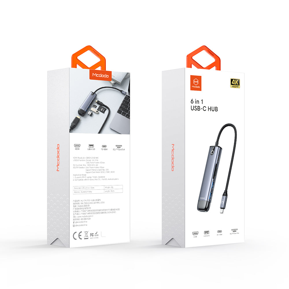 Hub USB-C McDodo HU-7740, 6in1, Grau