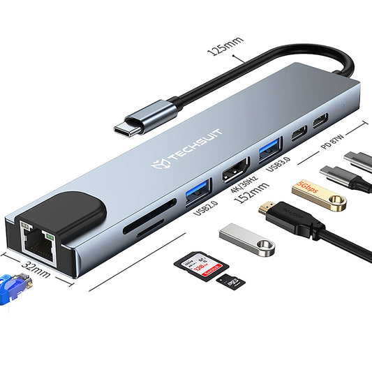 USB-C Hub Techsuit H2 NetBridge, 8in1, Grau