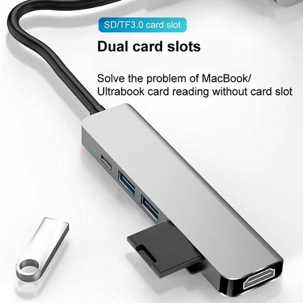 USB-C Hub Techsuit H5 TurboChargeX, 6in1, Grau