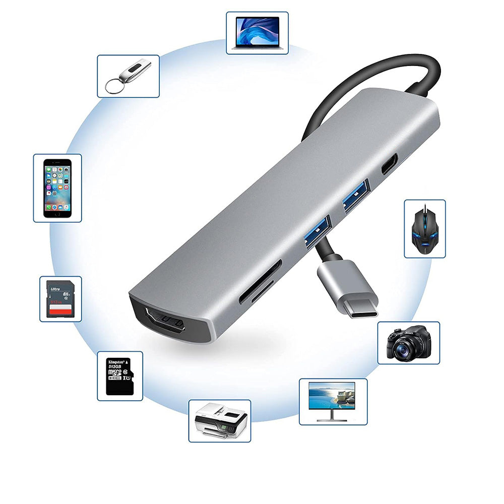 USB-C Hub Techsuit H5 TurboChargeX, 6in1, Grau
