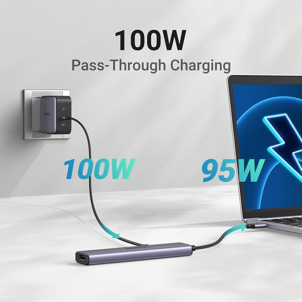 UGREEN CM478 USB-C Hub, 1 x USB-A 3.0 - 2 x USB-A - 1 x USB-C - 1 x HDMI, Grau
