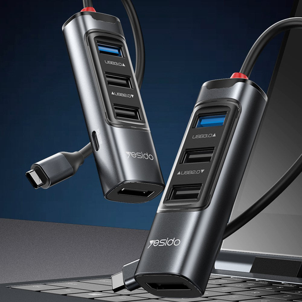Yesido HB23 USB-C Hub, 5in1, Grey