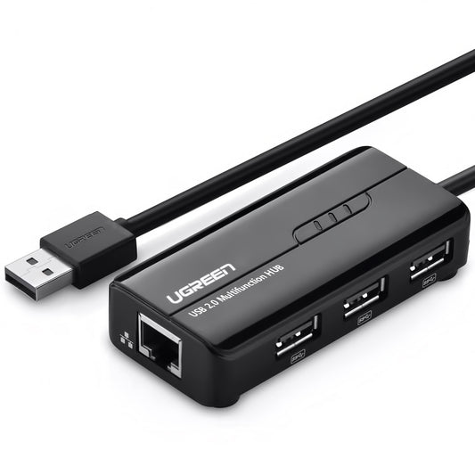 USB-Hub UGREEN 20264, 3 x USB-A - 1 x RJ45, Schwarz