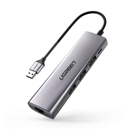 USB-Hub UGREEN CM266, 3 x USB-A 3.0 - 1 x RJ45, Grau