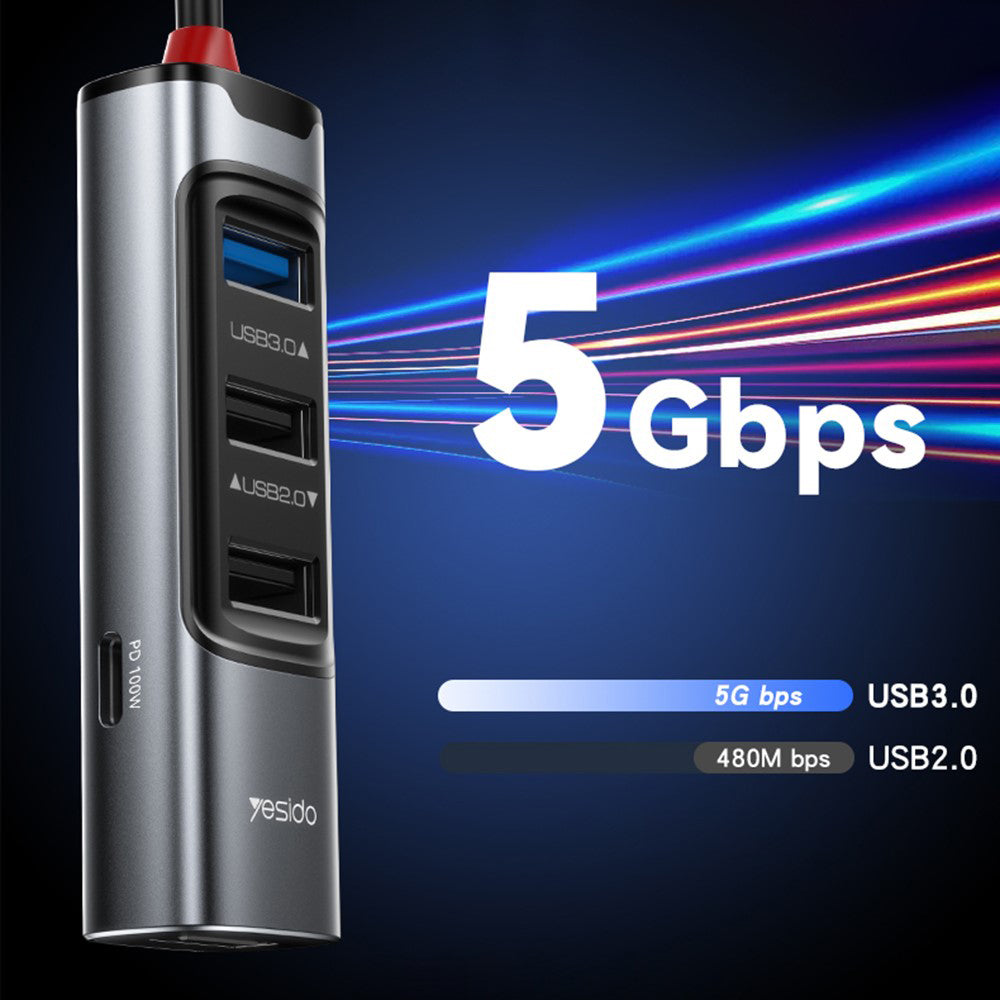 USB / USB-C Hub Yesido HB20, 5in1, Grau