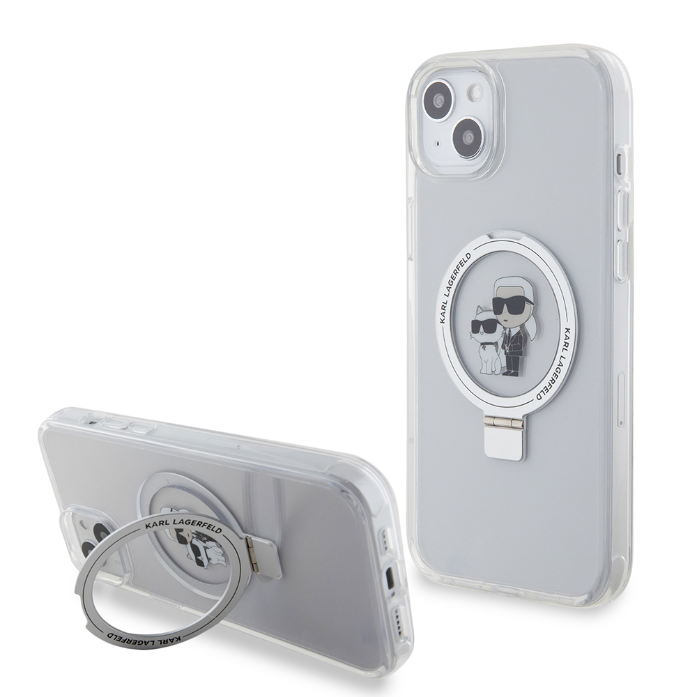 MagSafe-Hülle für Apple iPhone 15 Plus, Karl Lagerfeld, Ringstand Karl und Choupette, Weiß, Wiederverpackt