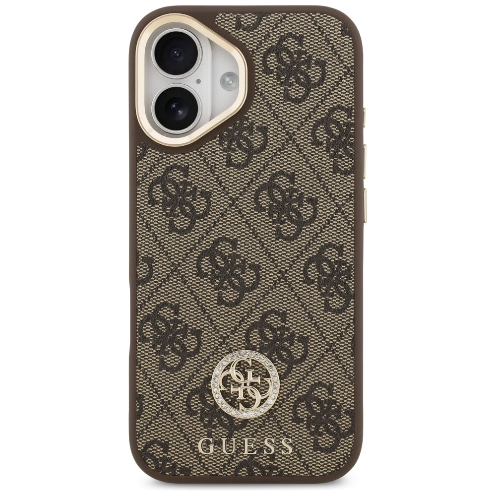 MagSafe Hülle für Apple iPhone 17, Guess, 4G Strass Logo mit großem Riemen, Braun, Wiederverpackt