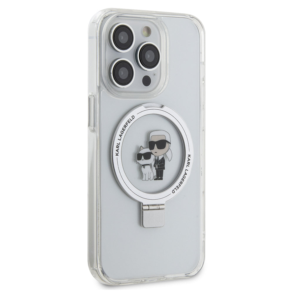 MagSafe Case for Apple iPhone 14 Pro, Karl Lagerfeld, Ring Stand Karl & Choupette, White