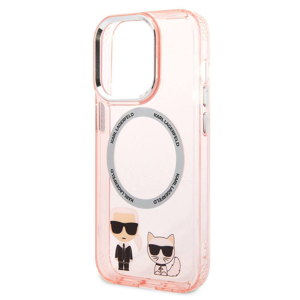MagSafe Hülle für Apple iPhone 14 Pro Max, Karl Lagerfeld, Karl & Choupette Aluminium, Rosa