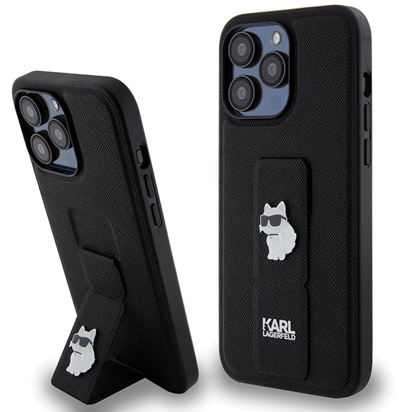 MagSafe Hülle für Apple iPhone 14 Pro Max, Karl Lagerfeld, Saffiano Gripstand Choupette, Schwarz