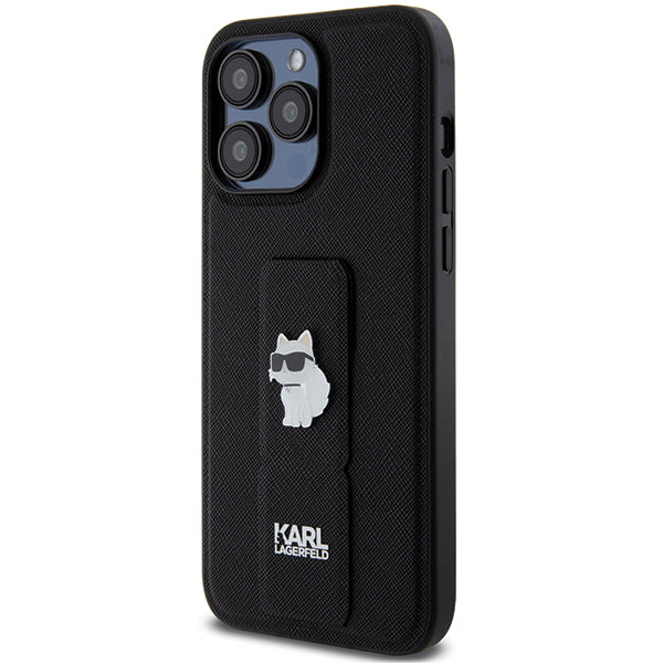 MagSafe Hülle für Apple iPhone 14 Pro Max, Karl Lagerfeld, Saffiano Gripstand Choupette, Schwarz