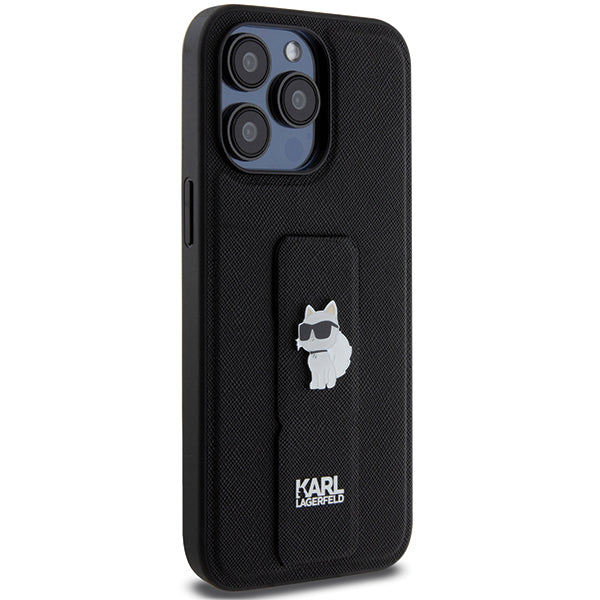 MagSafe Hülle für Apple iPhone 14 Pro Max, Karl Lagerfeld, Saffiano Gripstand Choupette, Schwarz
