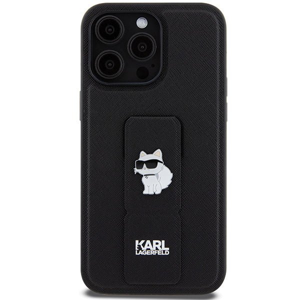 MagSafe Hülle für Apple iPhone 14 Pro Max, Karl Lagerfeld, Saffiano Gripstand Choupette, Schwarz