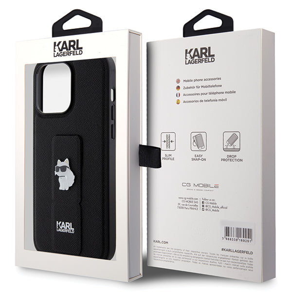 MagSafe Hülle für Apple iPhone 14 Pro Max, Karl Lagerfeld, Saffiano Gripstand Choupette, Schwarz