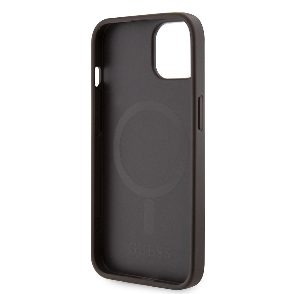 MagSafe Case for Apple iPhone 15, Guess, 4G Printed Stripes, Brown