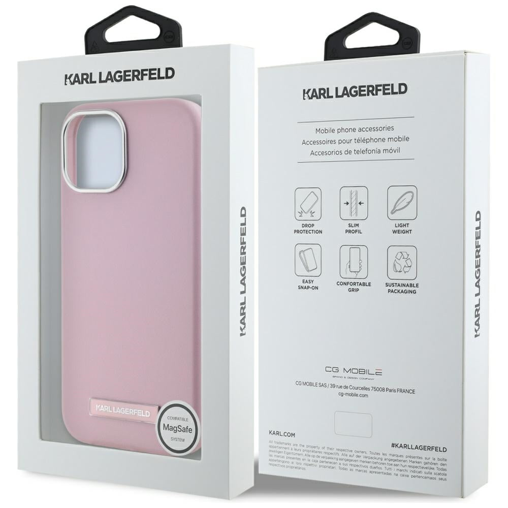MagSafe Hülle für Apple iPhone 15, Karl Lagerfeld, FW Metal Plate, Rosa