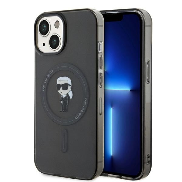 MagSafe Hülle für Apple iPhone 15, Karl Lagerfeld, IML Ikonik Karl, Schwarz