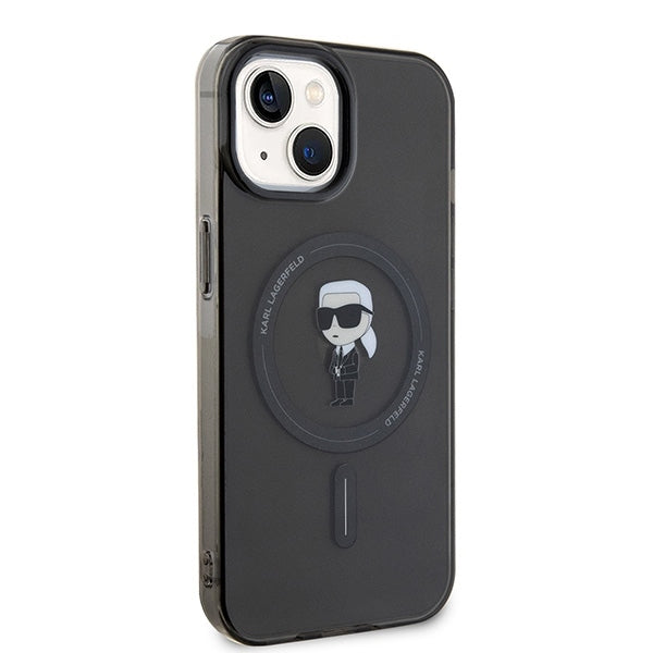 MagSafe Hülle für Apple iPhone 15, Karl Lagerfeld, IML Ikonik Karl, Schwarz