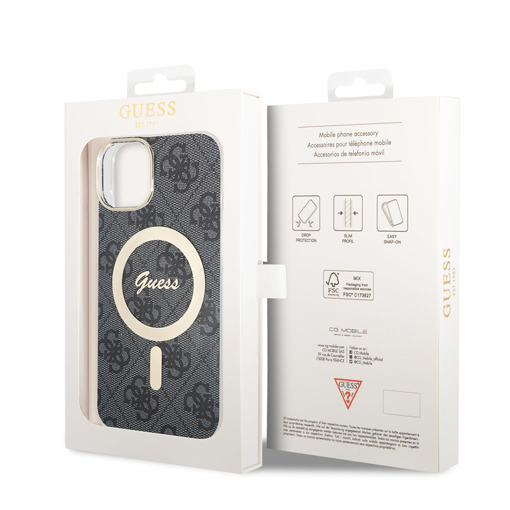 MagSafe Hülle für Apple iPhone 15 Plus, Guess, IML 4G, Schwarz