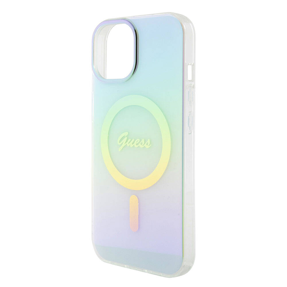MagSafe Hülle für Apple iPhone 15 Plus, Guess, IML Iridescent, Türkis