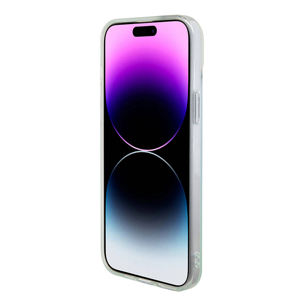 MagSafe Hülle für Apple iPhone 15 Plus, Guess, IML Iridescent, Türkis