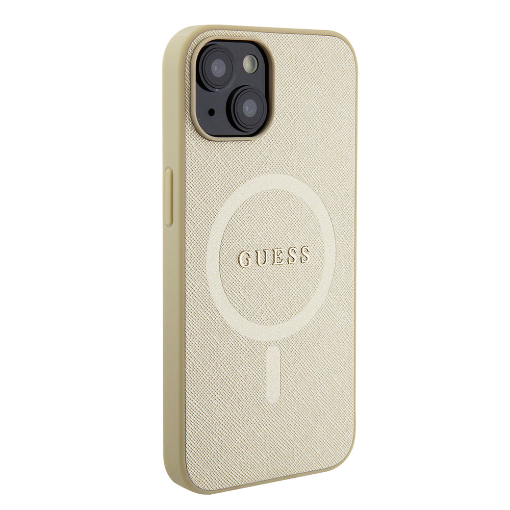 MagSafe Case for Apple iPhone 15 Plus, Guess, Saffiano, Gold