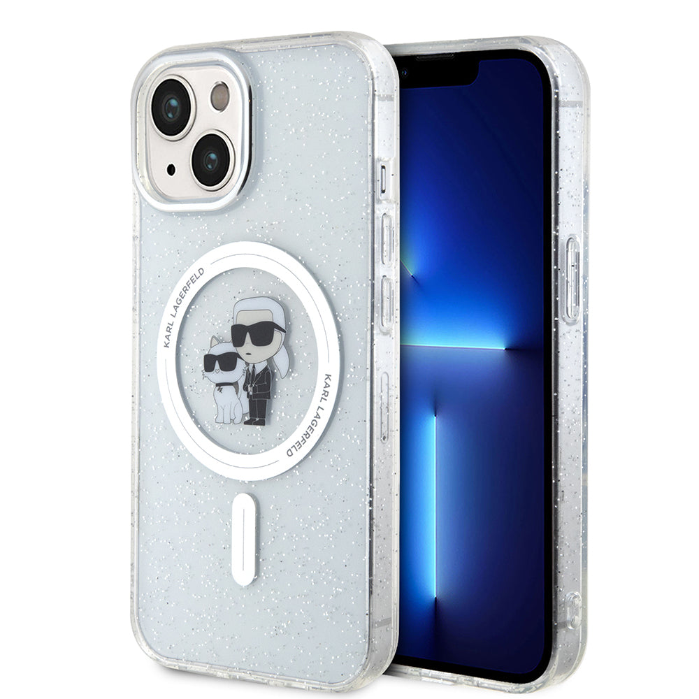 MagSafe Case for Apple iPhone 15 Plus, Karl Lagerfeld, Glitter, Transparent