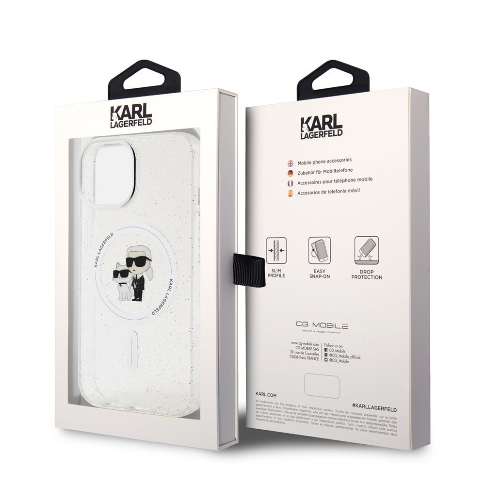 MagSafe Case for Apple iPhone 15 Plus, Karl Lagerfeld, Glitter, Transparent
