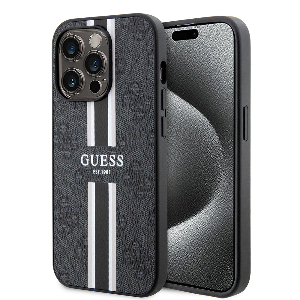 MagSafe Hülle für Apple iPhone 15 Pro, Guess, 4G Printed Stripes, Schwarz