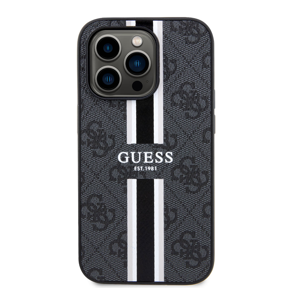 MagSafe Hülle für Apple iPhone 15 Pro, Guess, 4G Printed Stripes, Schwarz