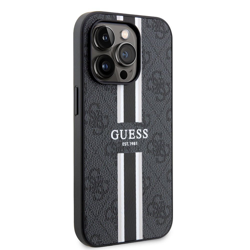 MagSafe Hülle für Apple iPhone 15 Pro, Guess, 4G Printed Stripes, Schwarz