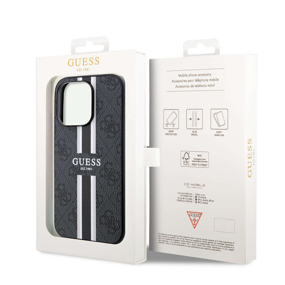 MagSafe Hülle für Apple iPhone 15 Pro, Guess, 4G Printed Stripes, Schwarz