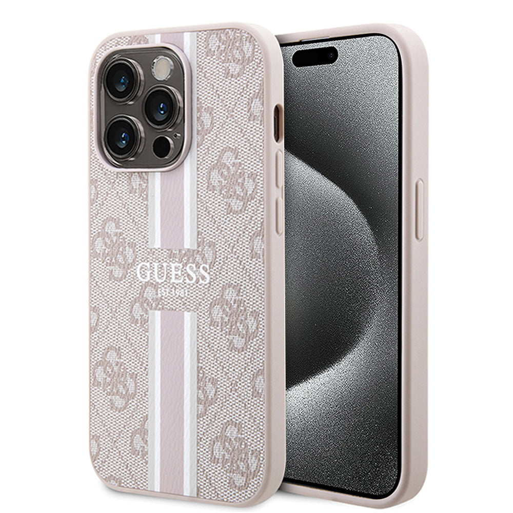 MagSafe Hülle für Apple iPhone 15 Pro, Guess, 4G Printed Stripes, Rosa