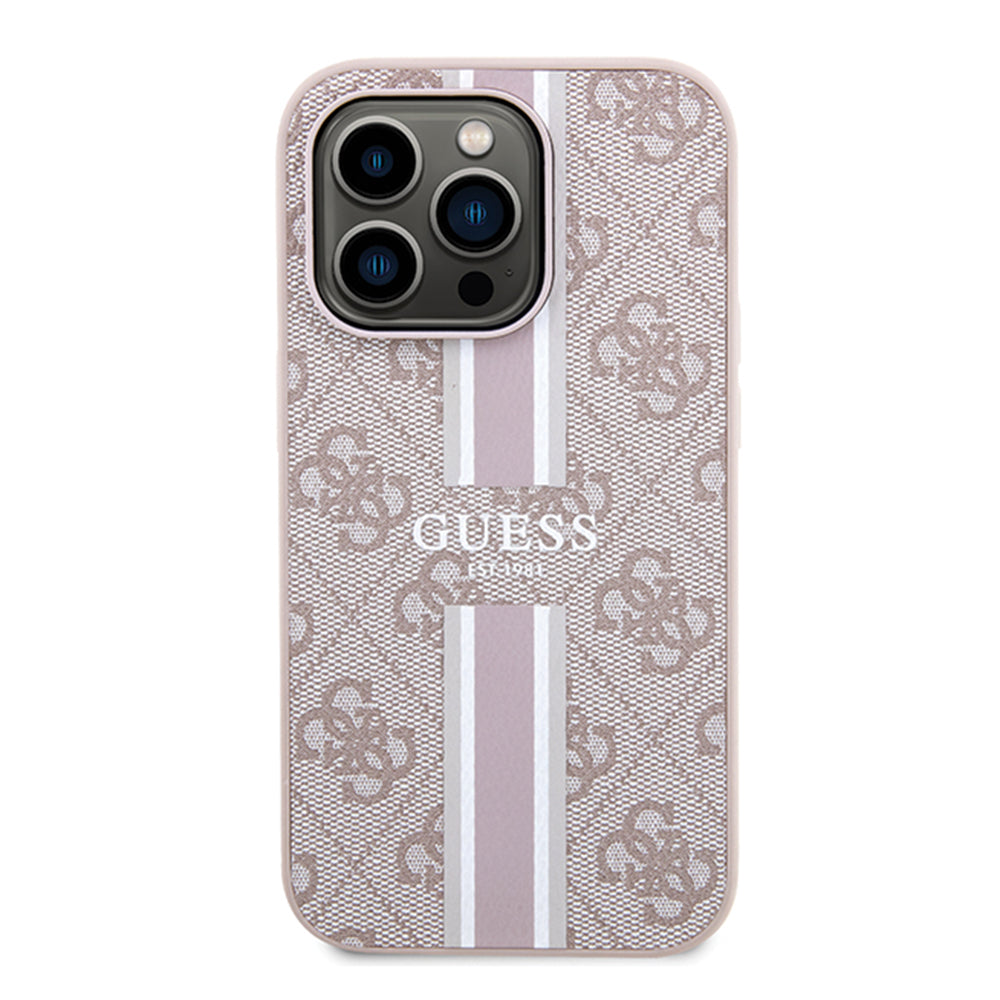 MagSafe Hülle für Apple iPhone 15 Pro, Guess, 4G Printed Stripes, Rosa