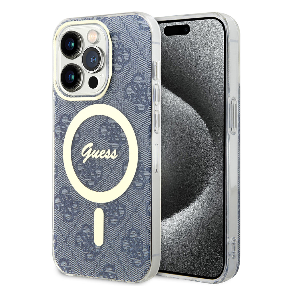 MagSafe Hülle für Apple iPhone 15 Pro, Guess, IML 4G, Blau
