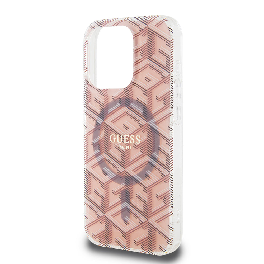 MagSafe Hülle für Apple iPhone 15 Pro, Guess, IML Gcube, Rosa