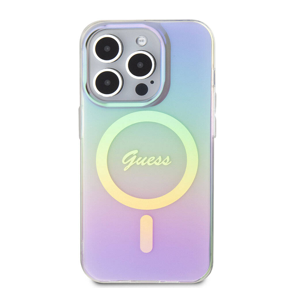 MagSafe Hülle für Apple iPhone 15 Pro, Guess, IML Iridescent, Lila